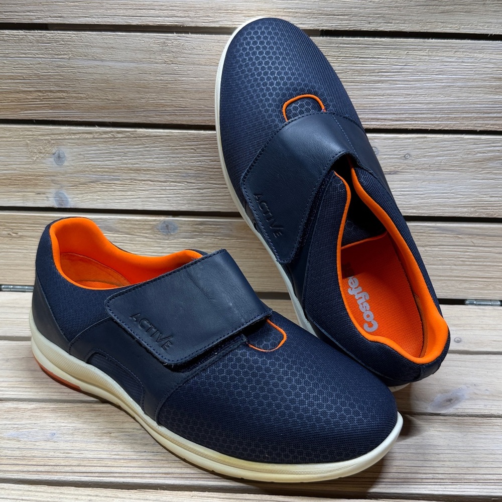 COSYFEET Women’s Navy and Orange 9.5 Extra Wide Velcro Strap Shoes